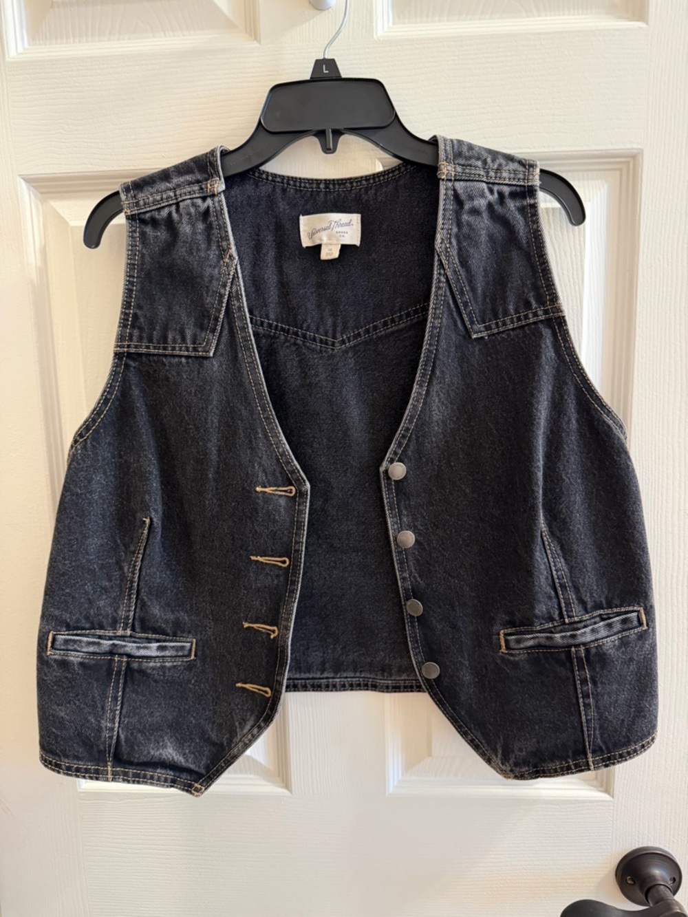 Universal Thread Black Denim Vest with Contrast Stitching